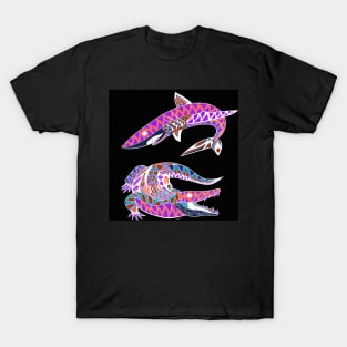 the shark and the crocodile in swamp florida aztec ecopop pattern T-Shirt